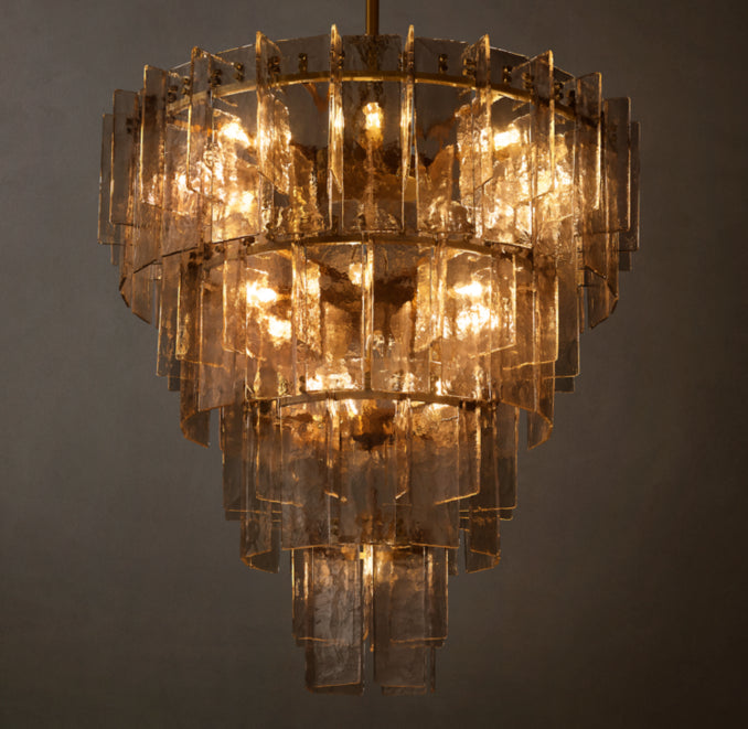 Lattic Smoke Glass Tiered Round Chandelier 47"
