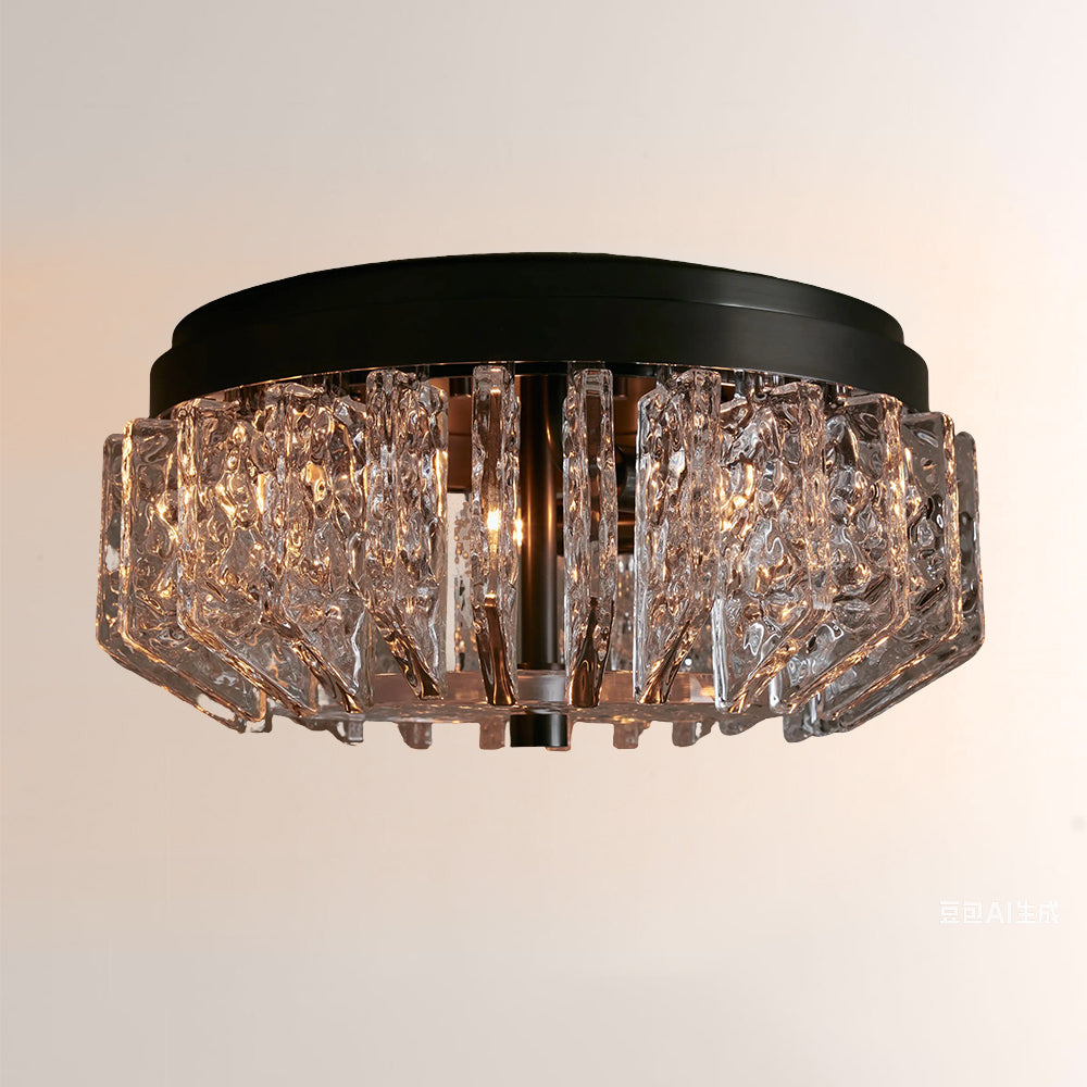 Liora Deco Brass Flush Mount with Textured Glass Panels