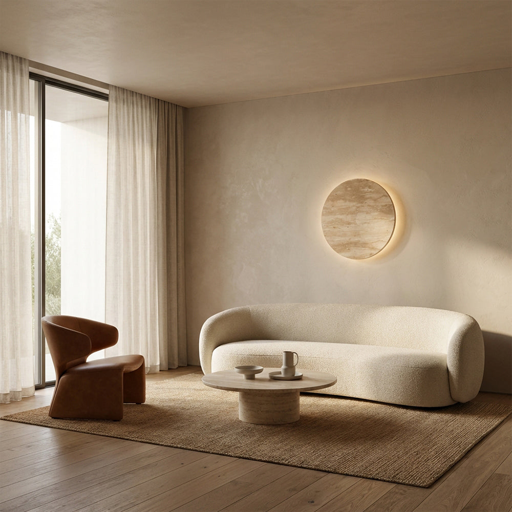 Lira Travertine Disc Outdoor Sconce