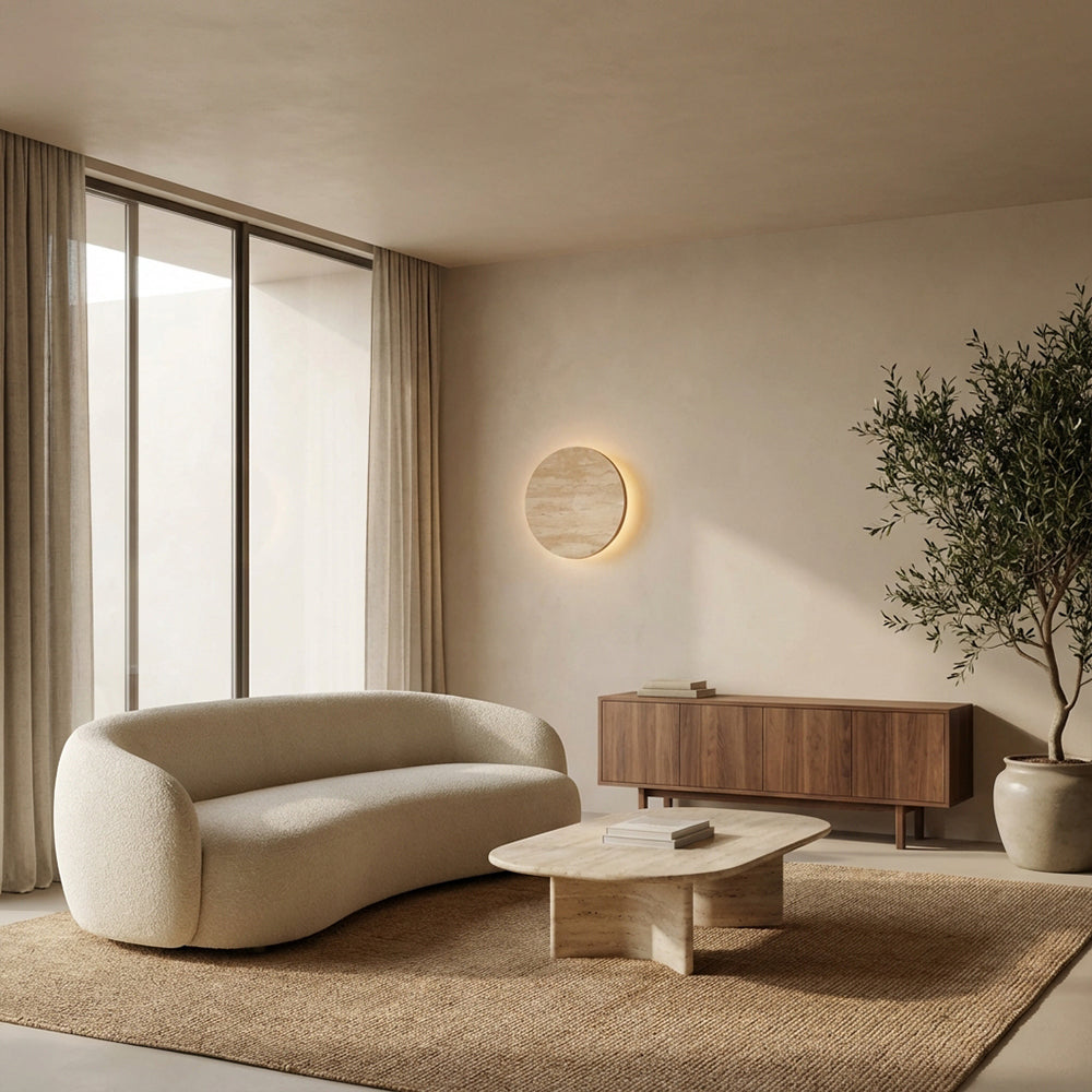 Lira Travertine Disc Outdoor Sconce
