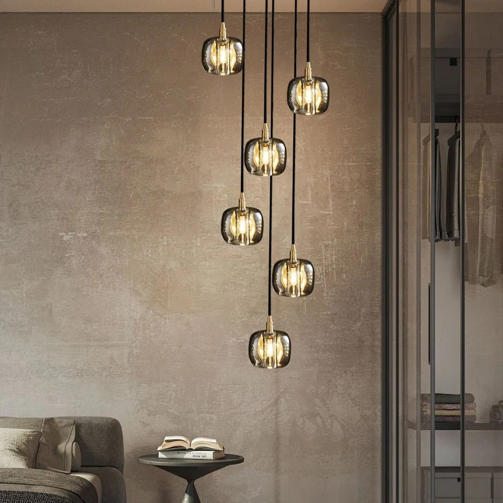 Long Spiral Cubes Crystal Chandelier for Staircase