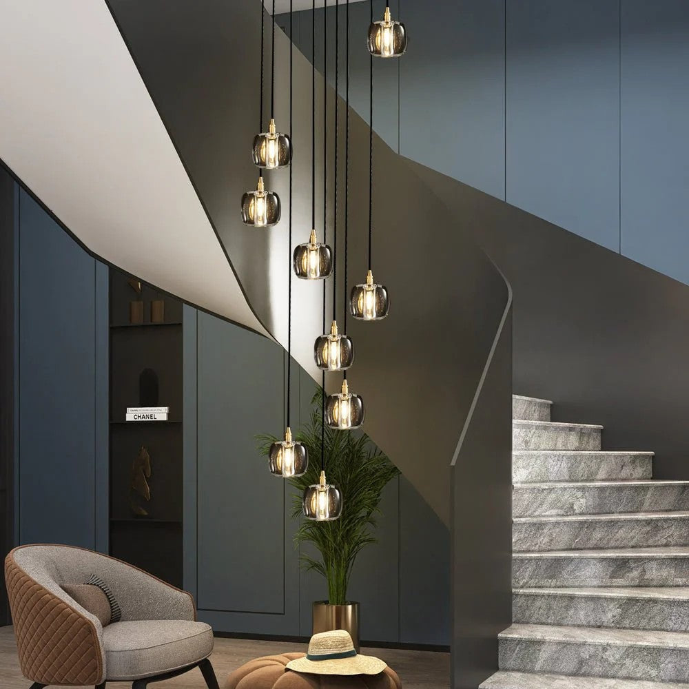 Long Spiral Cubes Crystal Chandelier for Staircase