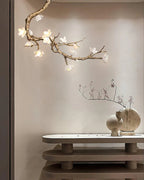Magnolia Branch & Brass Floral Chandelier