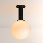 Merlyn Ribbed Black Sphere Glass Flushmount