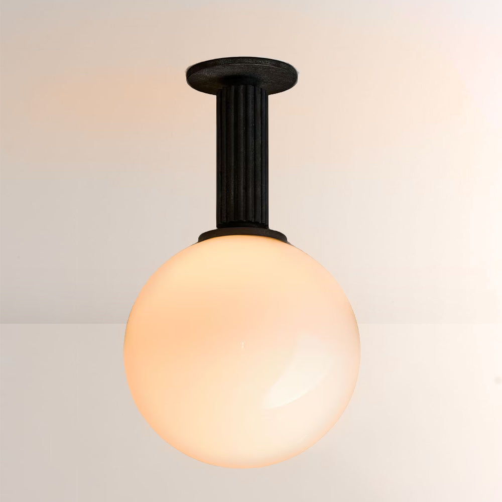 Merlyn Ribbed Black Sphere Glass Flushmount