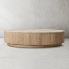 Mulholland Oak Wood & Stone Round Coffee Table