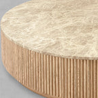 Mulholland Oak Wood & Stone Round Coffee Table
