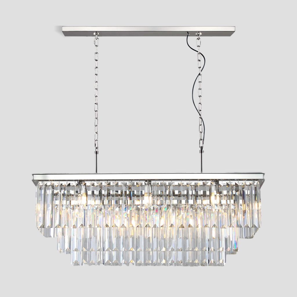 1920s Olion 3-Tier Crystal Rectangular Chandelier