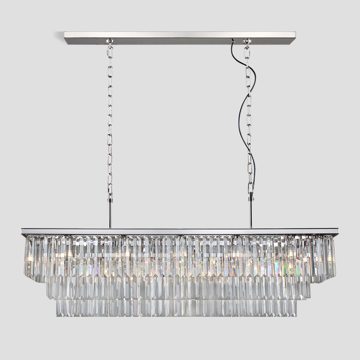 1920s Olion 3-Tier Crystal Rectangular Chandelier
