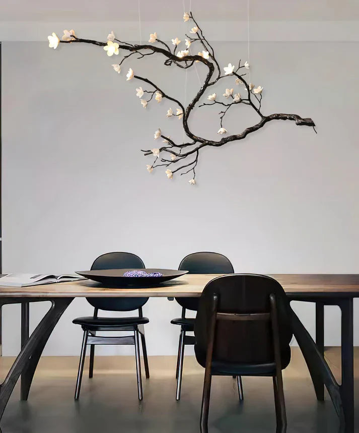 Noir Magnolia Branch & Porcelain Bloom Chandelier