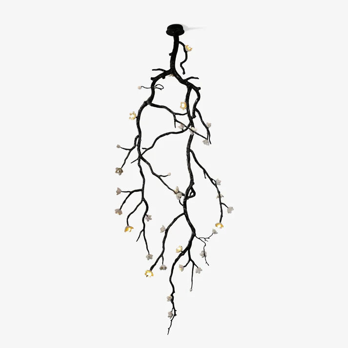 Noir Twisted Branch & Porcelain Bloom Candelabrum Chandelier