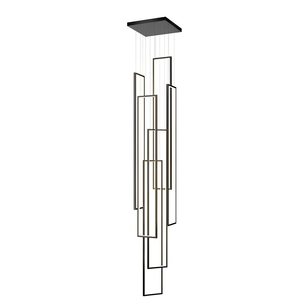 Rectangular Frame Aluminum LED Black Nordic Duplex Stair Chandelier