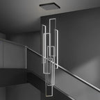 Rectangular Frame Aluminum LED Black Nordic Duplex Stair Chandelier