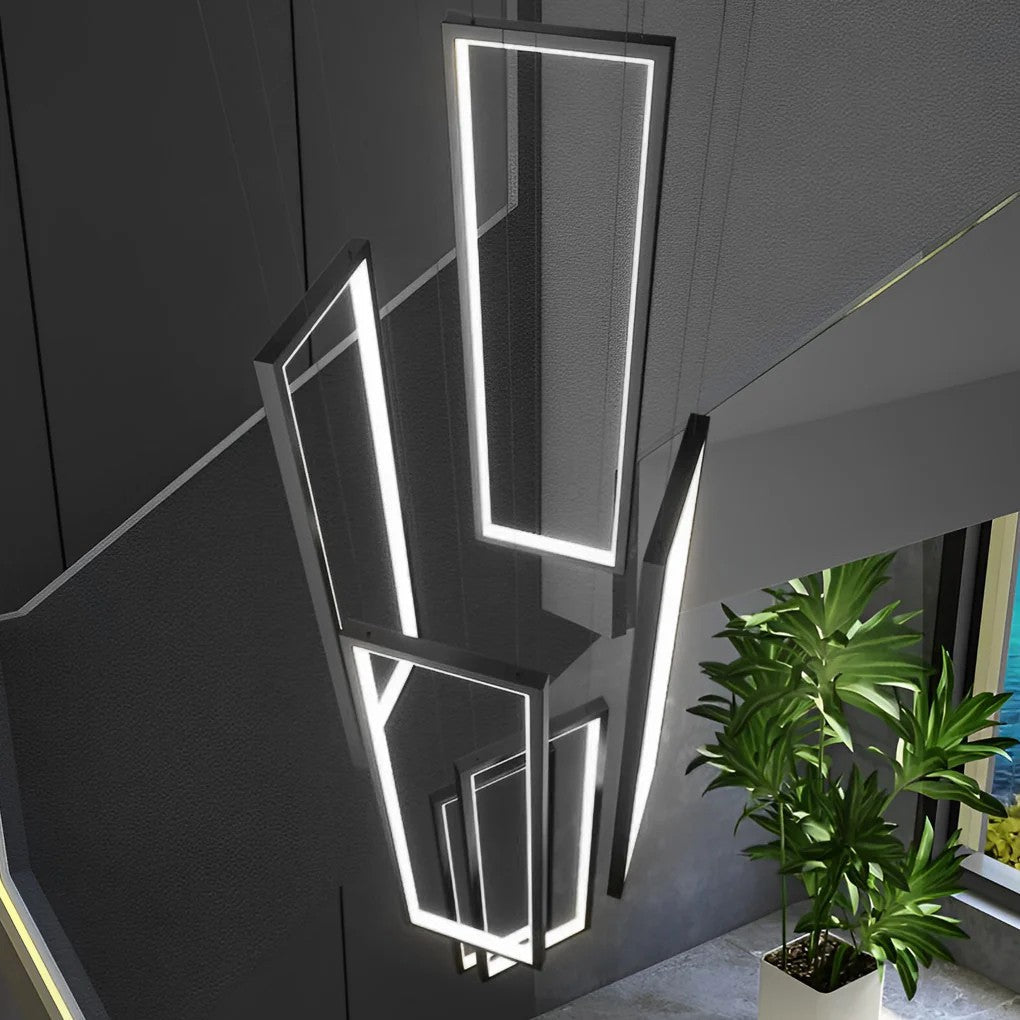 Rectangular Frame Aluminum LED Black Nordic Duplex Stair Chandelier