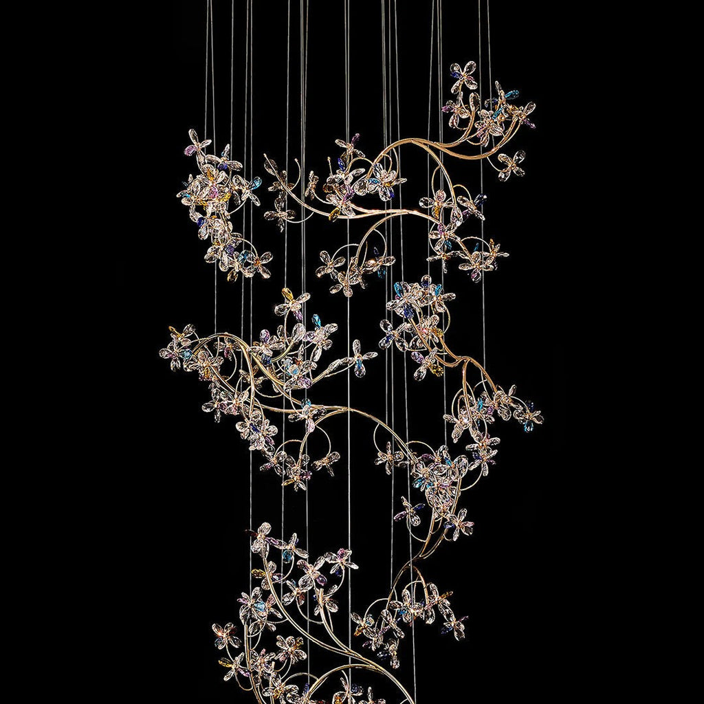 Modern Staircase Chandelier Crystal Hollow Rotating Ceiling Light