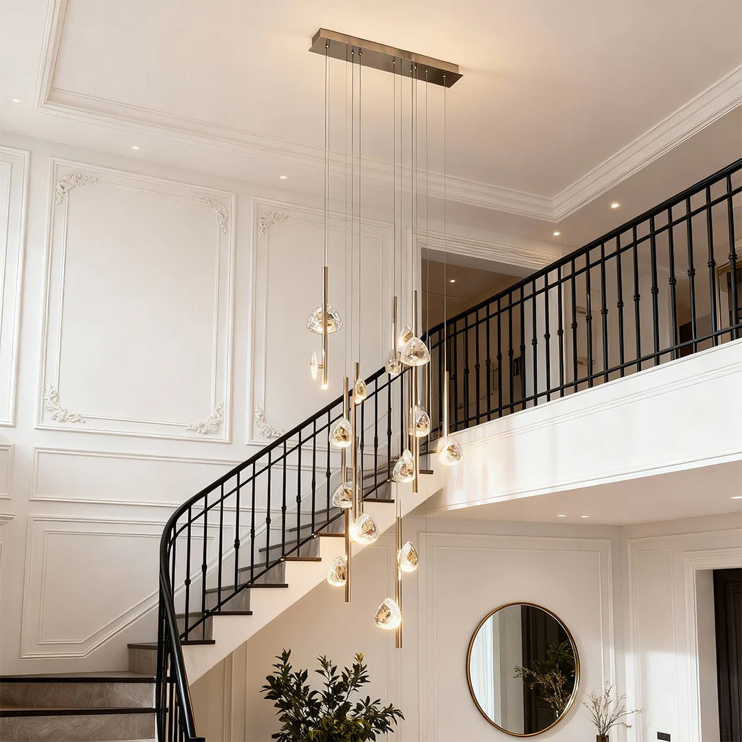 Staircase Crystal Chandelier Modern Aluminum Ceiling Light