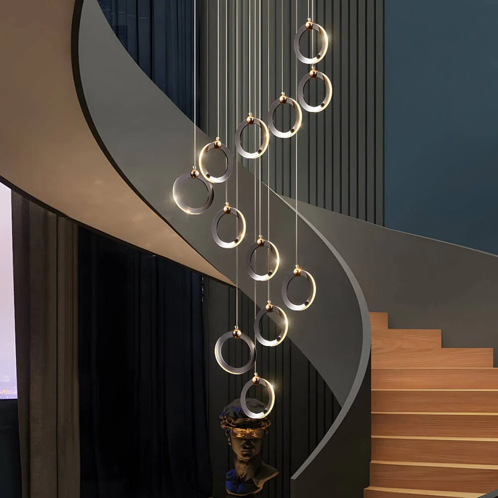 Staircase Lighting Chandelier LED Ring Cluster Rotating Ceiling Light