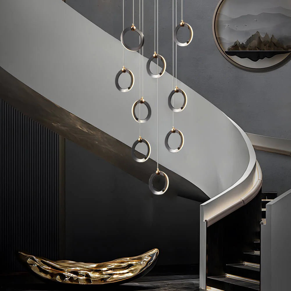 Staircase Lighting Chandelier LED Ring Cluster Rotating Ceiling Light