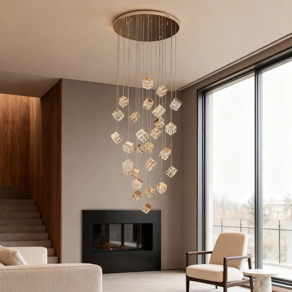 Stairs Chandelier Magic Cube Crystal Ceiling Light