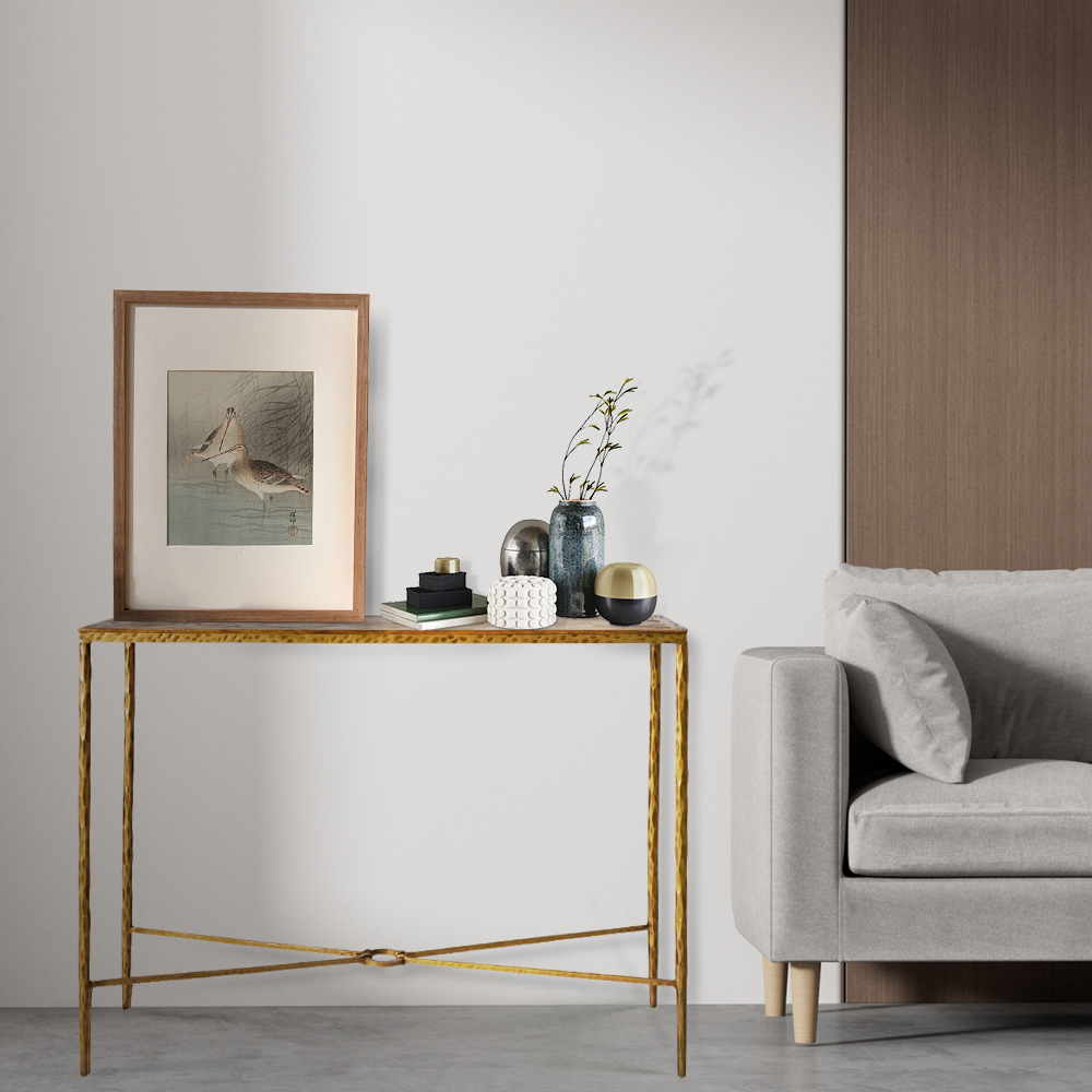 Thaddeus Metal Frame Elm Wood Console Table