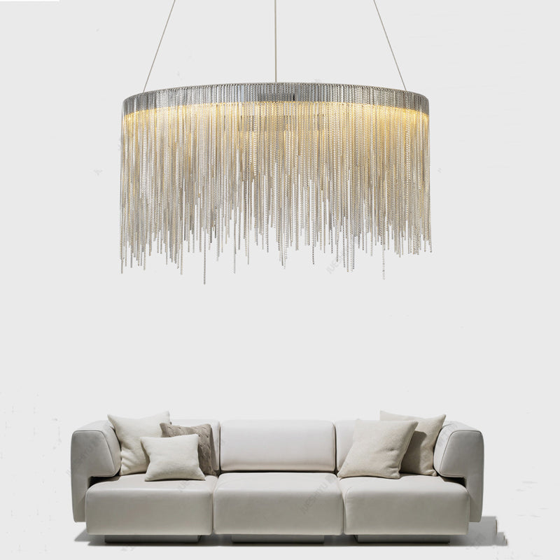 Angelina Aluminum Chain Tassel Round Chandelier - Yami Lightings