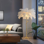 Elva Nordic Ostrich Feather Floor Lamp Brass Lighting - Yami Lightings