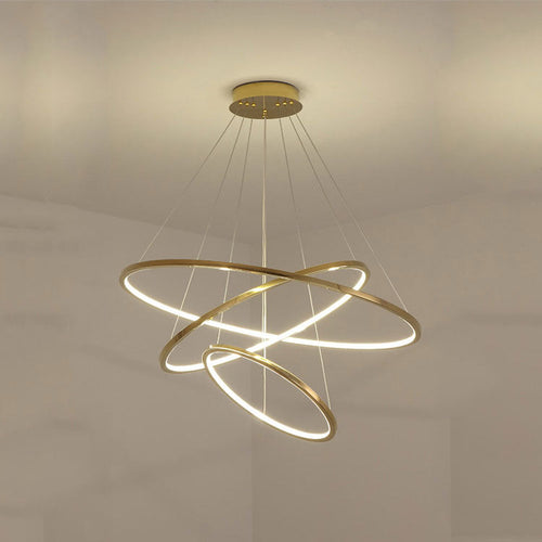 Amina Staircase Gold Multi Rings Chandelier Lobby Villa - Yami Lightings