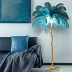 Elva Nordic Ostrich Feather Floor Lamp Brass Lighting - Yami Lightings