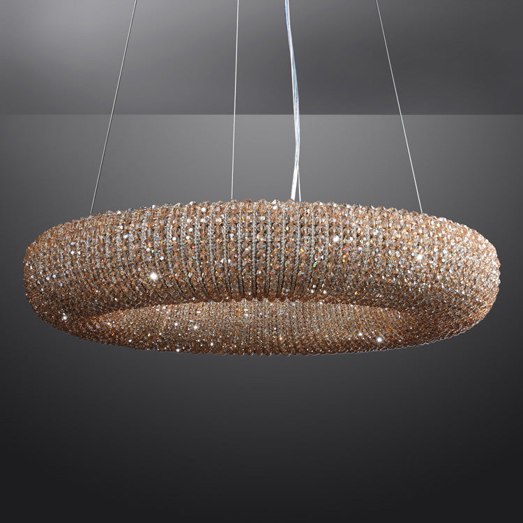 Luxury Crystal Halo Amber Round Chandeliers - Yami Lightings
