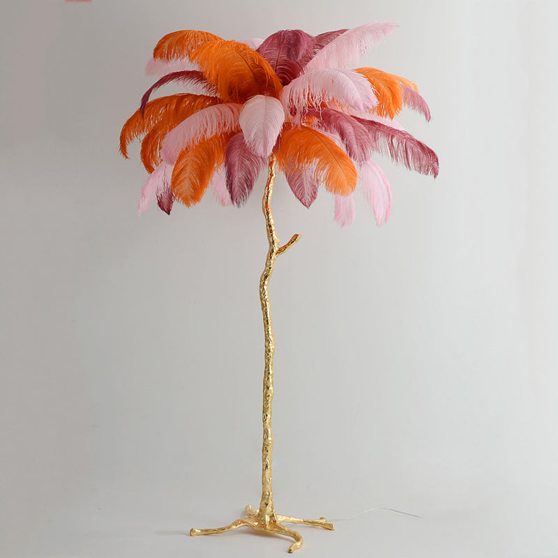 Elva Nordic Ostrich Feather Floor Lamp Brass Lighting - Yami Lightings