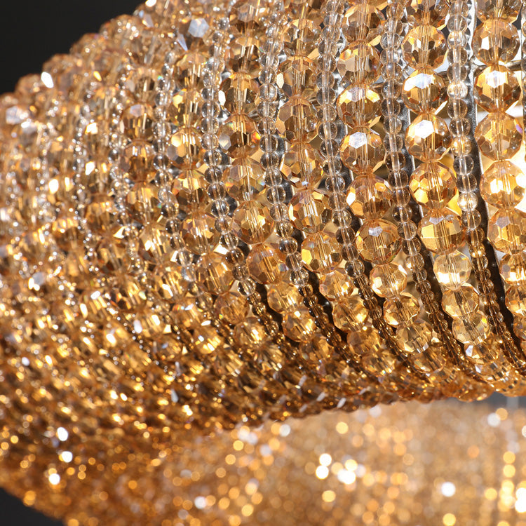 Luxury Crystal Halo Amber Round Chandeliers - Yami Lightings