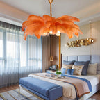 Elva Art Deco Colorized Feather Chandelier Brass Palm Tree Lamp - Yami Lightings