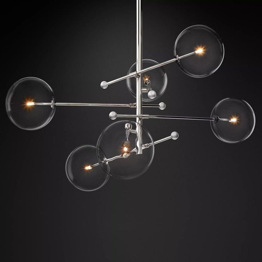 Glass Globe Mobile Six-Arm Chandelier 54" - Yami Lightings