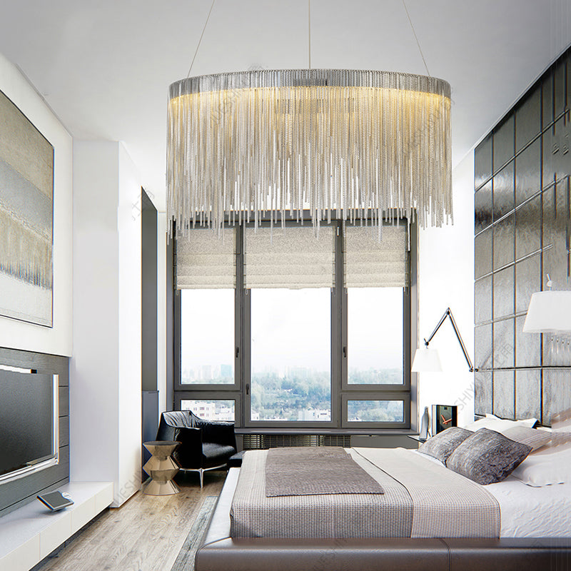 Angelina Aluminum Chain Tassel Round Chandelier - Yami Lightings