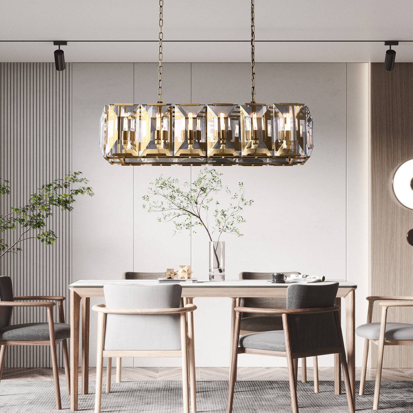 Faceted Crystal Glass Rectangular Chandelier L42" - Yami Lightings