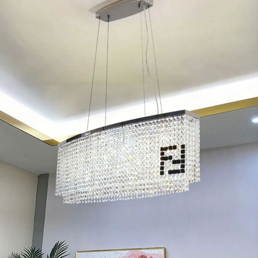 Olive Oval Crystal Chandelier For Dining Table - Yami Lightings