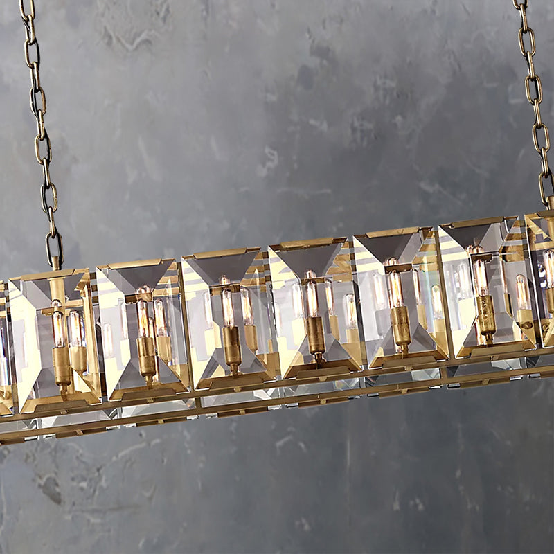 Faceted Crystal Glass Rectangular Chandelier L74" - Yami Lightings