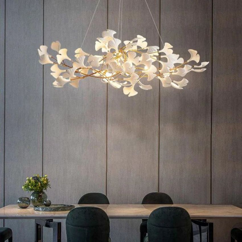 Gingko Porcelain Petal Brass Branch Chandelier - Yami Lightings