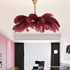 Elva Art Deco Colorized Feather Chandelier Brass Palm Tree Lamp - Yami Lightings