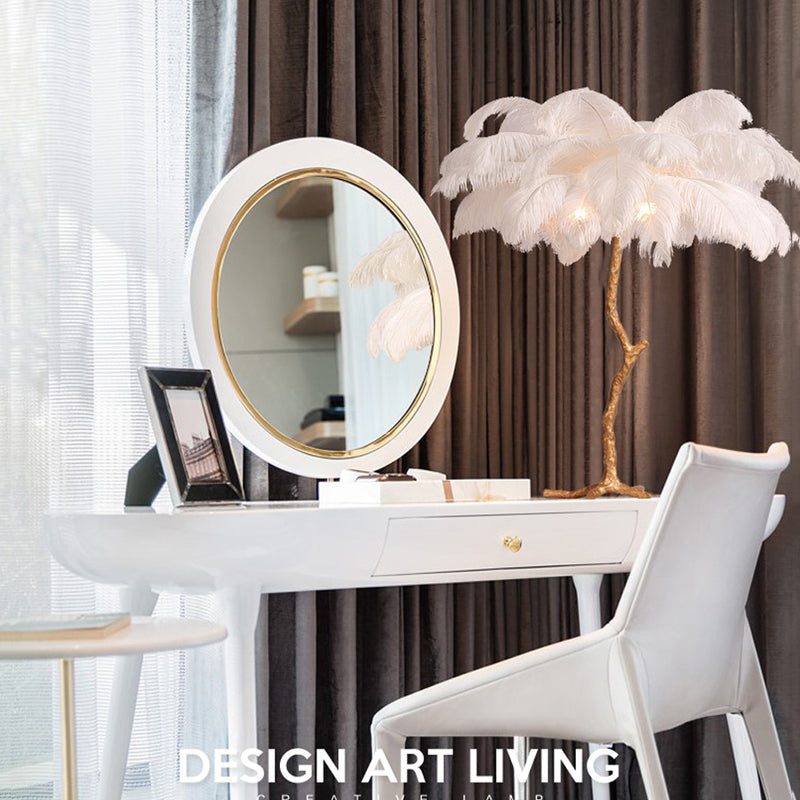 Elva Ostrich Feather Table Lamp Brass Palm Tree Lamp - Yami Lightings