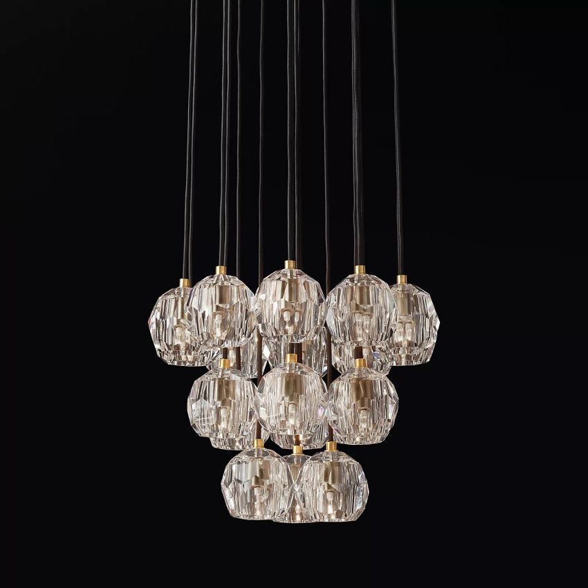 Belle De Crystal Ball Round Cluster Chandelier 19" - Yami Lightings