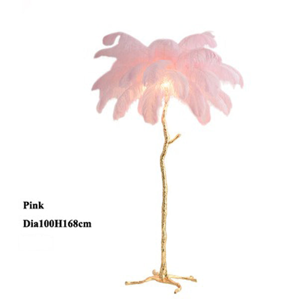 Elva Nordic Ostrich Feather Floor Lamp Brass Lighting - Yami Lightings