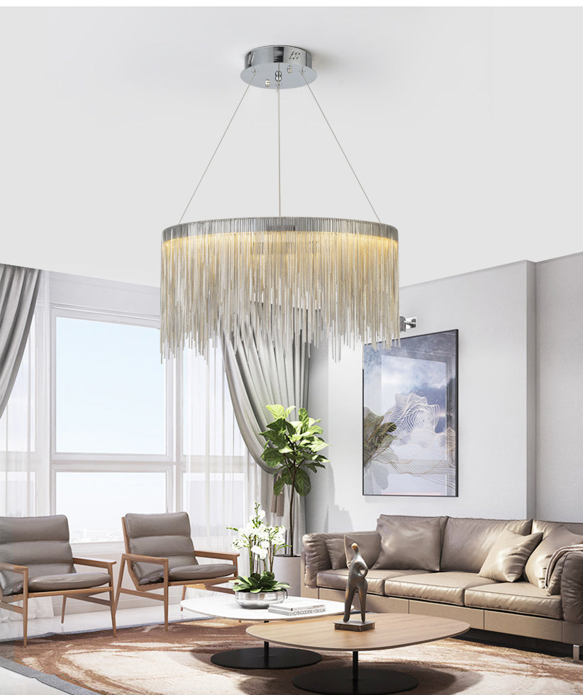 Angelina Aluminum Chain Tassel Round Chandelier - Yami Lightings