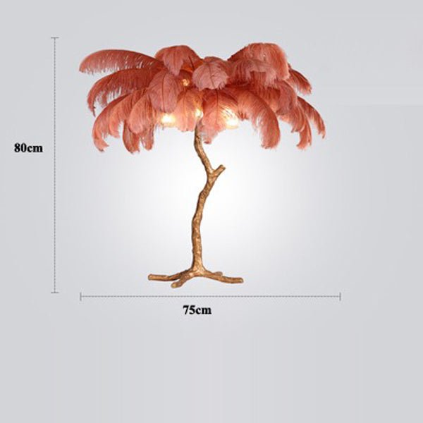 Elva Ostrich Feather Table Lamp Brass Palm Tree Lamp - Yami Lightings