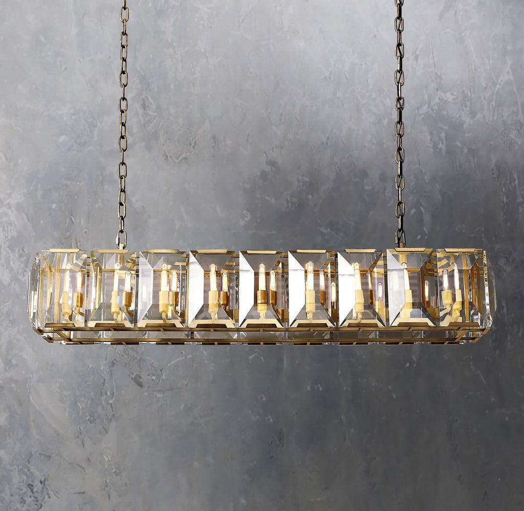 Faceted Crystal Glass Rectangular Chandelier L62" - Yami Lightings