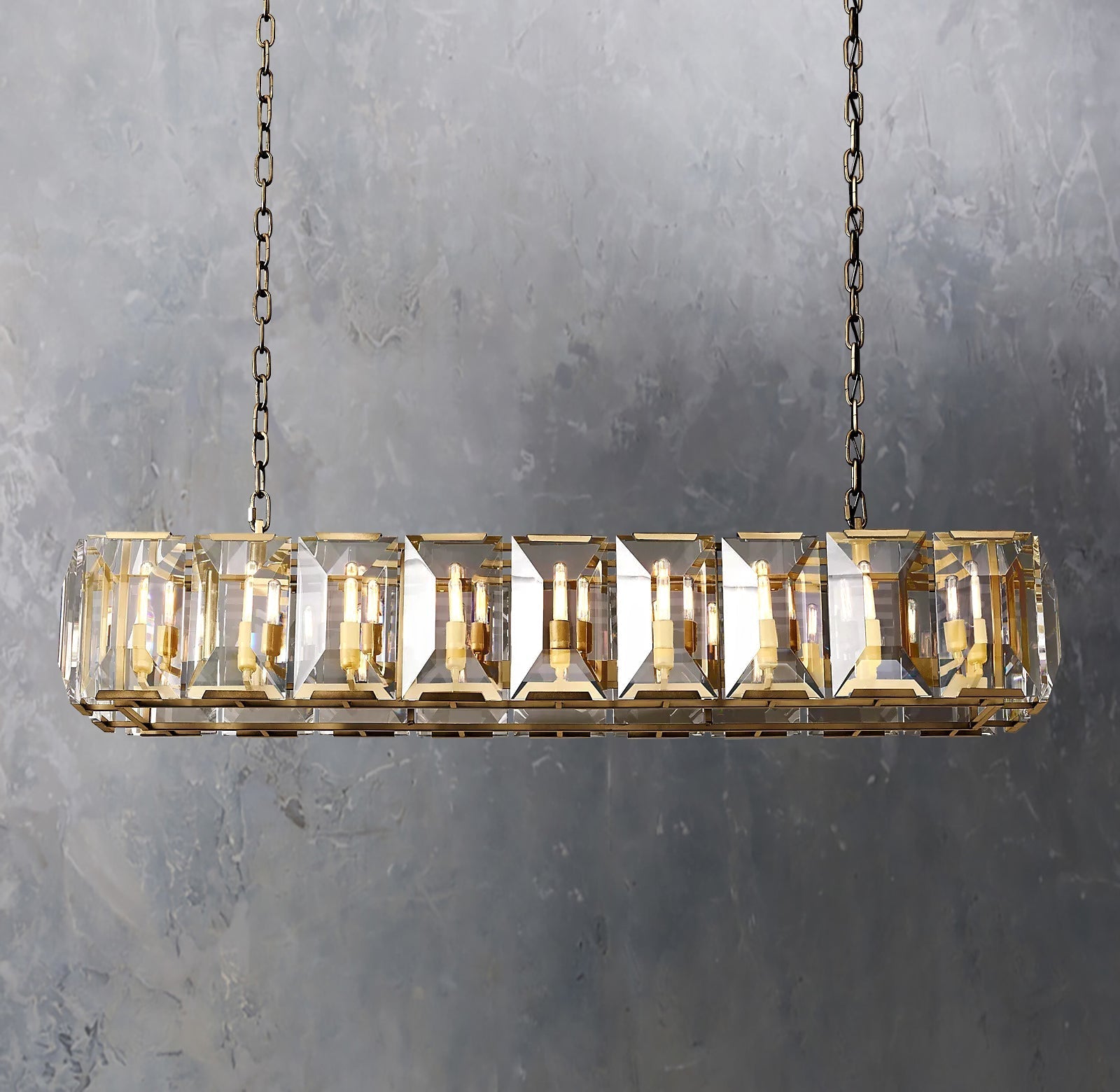 Faceted Crystal Glass Rectangular Chandelier L62" - Yami Lightings