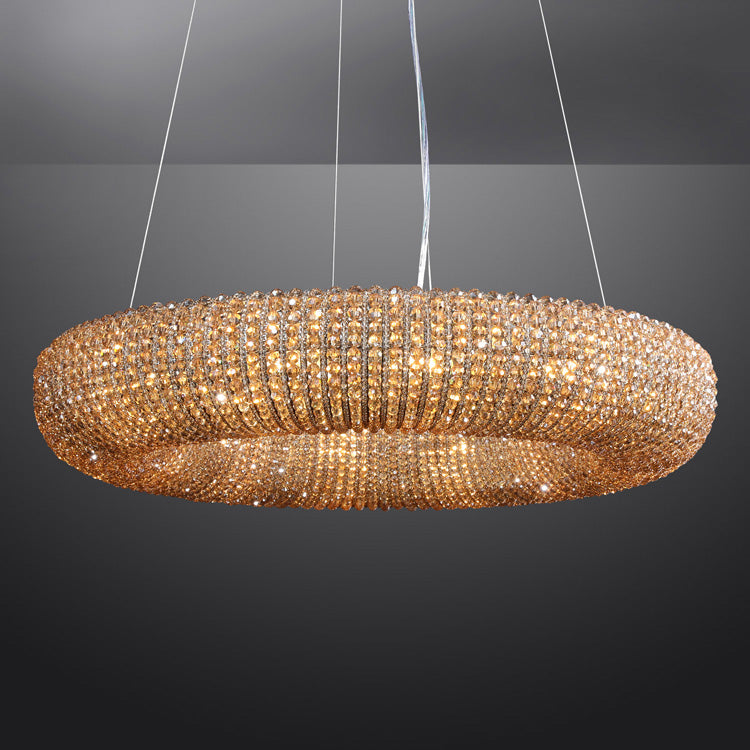 Luxury Crystal Halo Amber Round Chandeliers - Yami Lightings