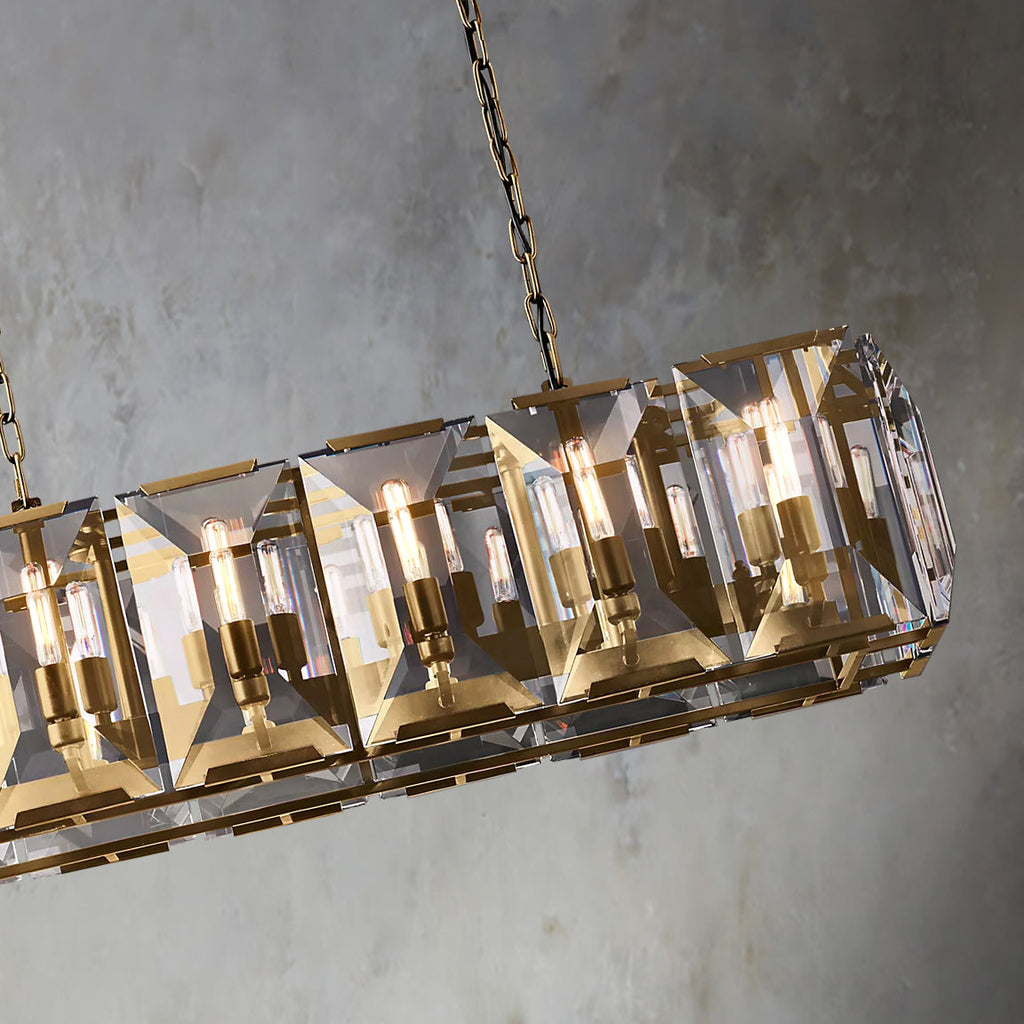 Faceted Crystal Glass Rectangular Chandelier L42" - Yami Lightings