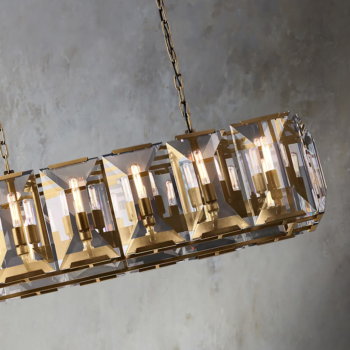 Faceted Crystal Glass Rectangular Chandelier L42" - Yami Lightings