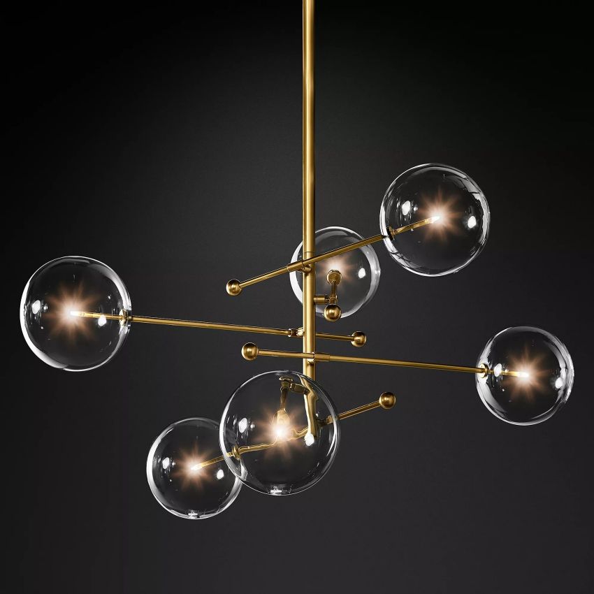 Glass Globe Mobile Six-Arm Chandelier 54" - Yami Lightings